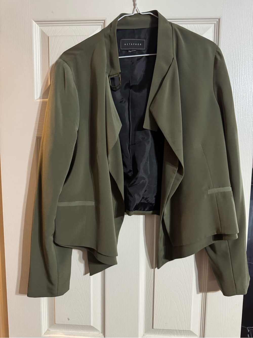 Metaphor Olive Green Open-Front Draped Blazer